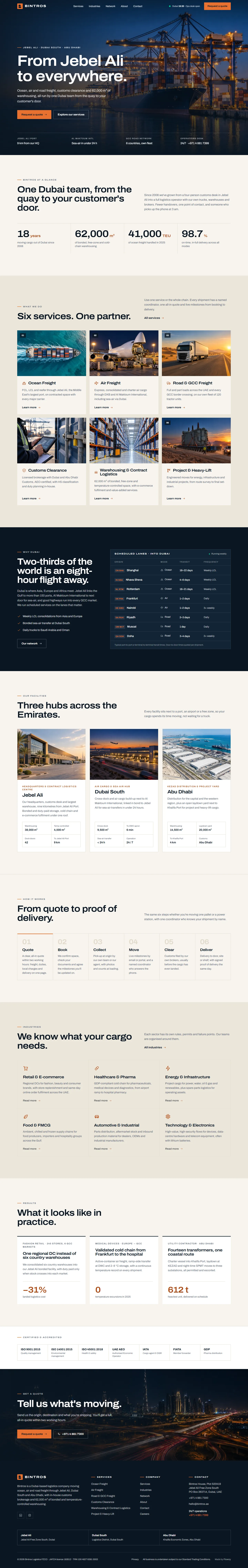 Bintros website, full homepage