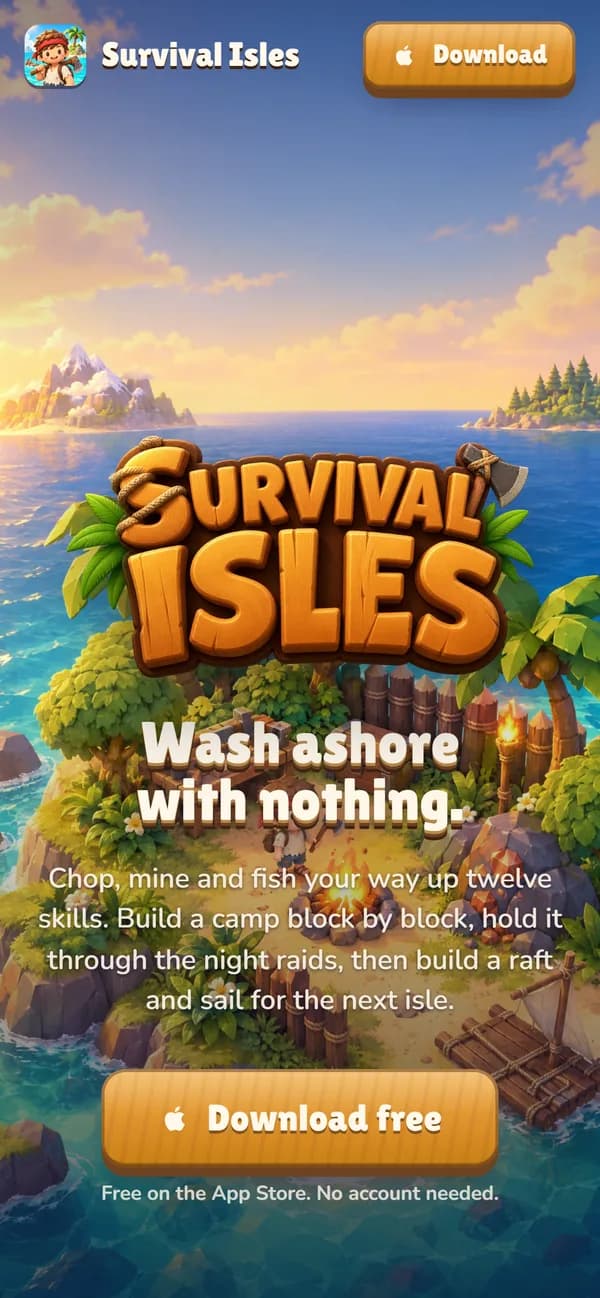 Survival Isles website on a phone